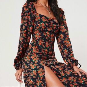 Navy floral Milkmaid Dress